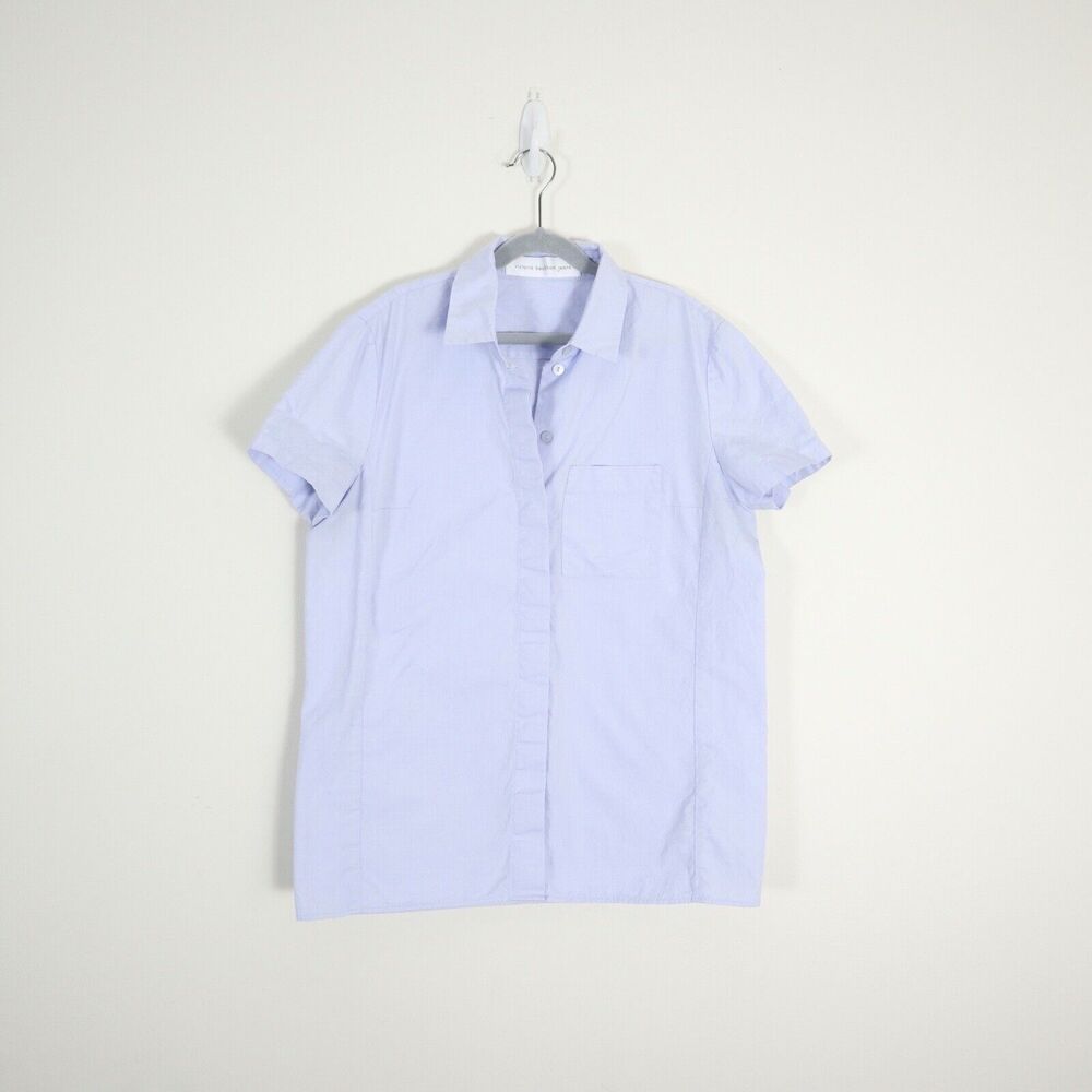 Victoria Beckham Size 4 Short Sleeve Button Down Shirt Light Blue Twill Pocket